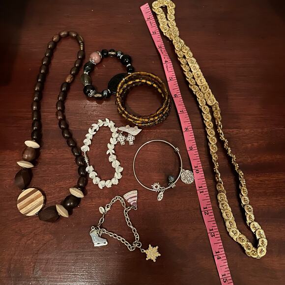 Mixed Lot Bracelet Beads Wood Boho Festival Gold Buttons Cross Earrings Bundle - Picture 5 of 12